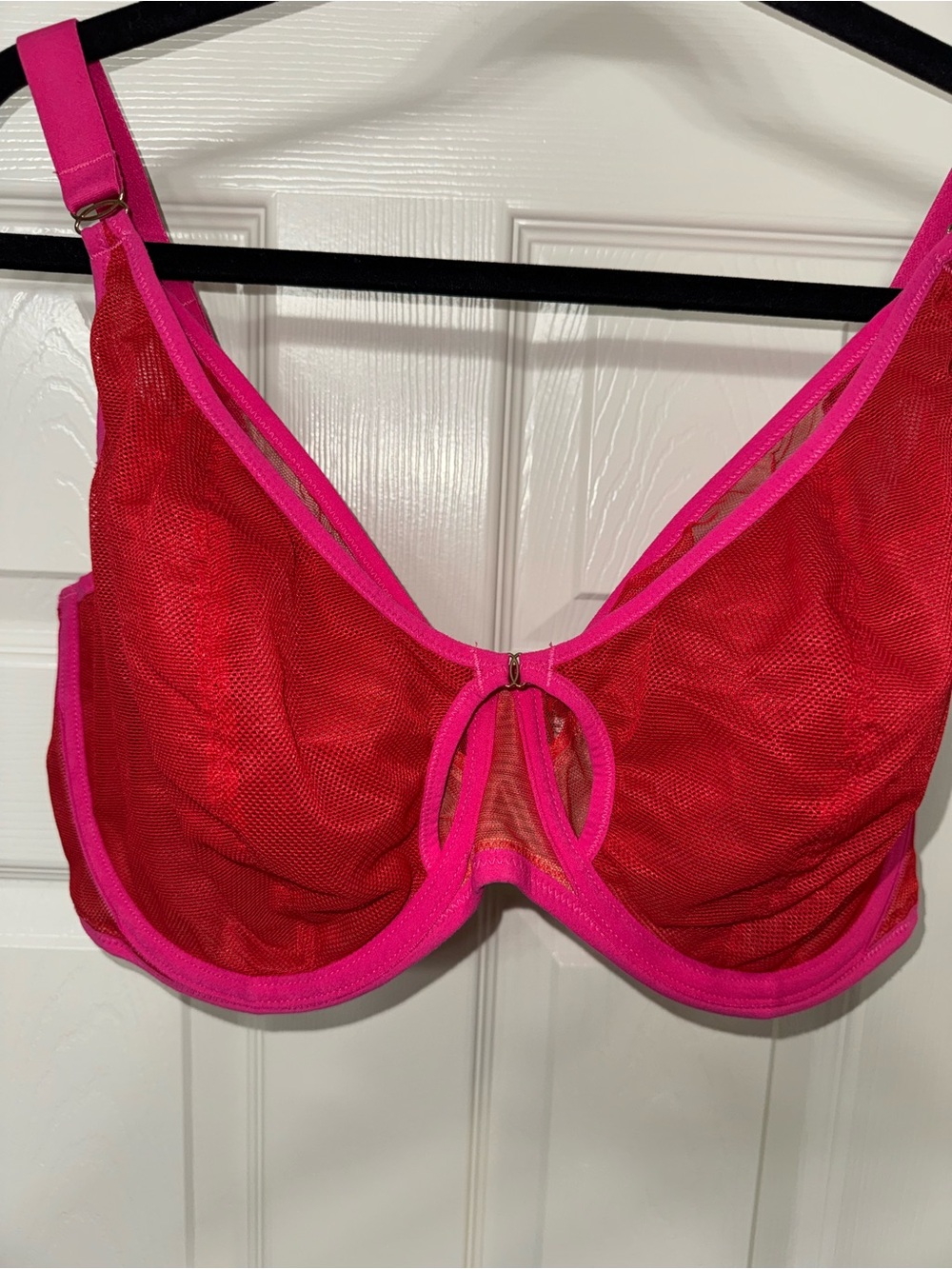 Elomi Kintai Plunge Bra 38H UK 38K US Red Pink Mesh EL301202